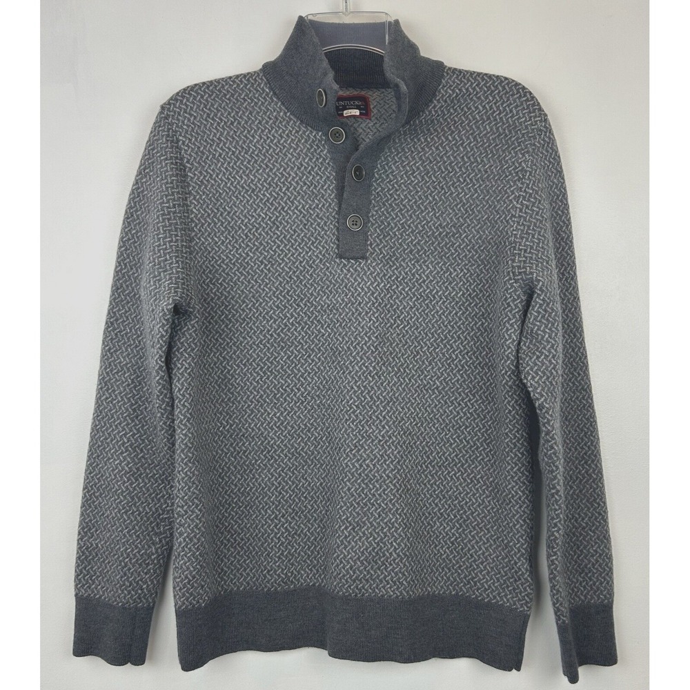 Untuckit Sweater Mens Small Merino Wool Gray Sorensen Quarter Button Preppy